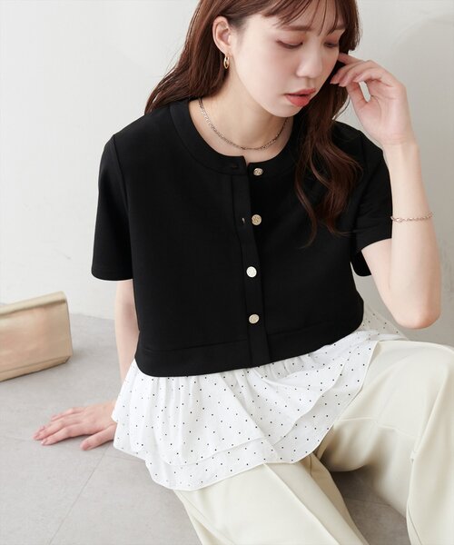 natural couture(ナチュラルクチュール)の「ソフトダンボールドッキングペプラムTOPS(Tシャツ/カットソー・レディース・オフホワイト/ブラウン/ブラック/ネイビー・FREE)」の19枚目の写真