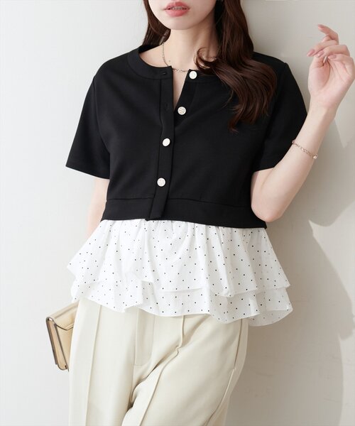 natural couture(ナチュラルクチュール)の「ソフトダンボールドッキングペプラムTOPS(Tシャツ/カットソー・レディース・オフホワイト/ブラウン/ブラック/ネイビー・FREE)」の20枚目の写真