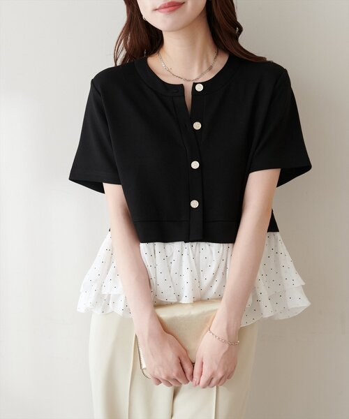 natural couture(ナチュラルクチュール)の「ソフトダンボールドッキングペプラムTOPS(Tシャツ/カットソー・レディース・オフホワイト/ブラウン/ブラック/ネイビー・FREE)」の21枚目の写真
