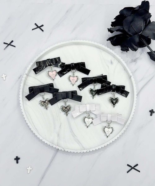 MA*RS（アメーバーマーズ）の「ゴシックハート×リボン2個SET（バレッタ/ヘアクリップ・レディース・ブラック/ホワイト/ブラック×ブラック/ピンク・FREE）」の17枚目の写真