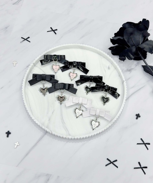 MA*RS（アメーバーマーズ）の「ゴシックハート×リボン2個SET（バレッタ/ヘアクリップ・レディース・ブラック/ホワイト/ブラック×ブラック/ピンク・FREE）」の18枚目の写真