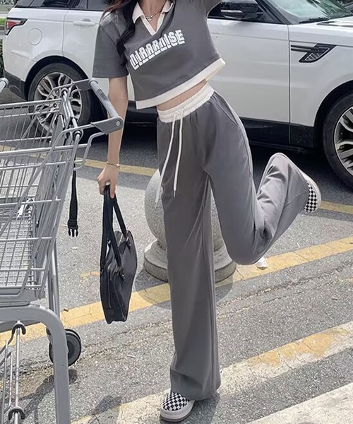 meJane(ミージェーン)の「配色ロゴクロップド丈トップス × ワイドパンツ セットアップ(セットアップ・レディース・ブラック/ダークグレー・FREE)」の8枚目の写真