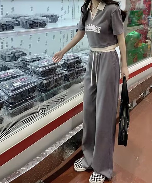 meJane(ミージェーン)の「配色ロゴクロップド丈トップス × ワイドパンツ セットアップ(セットアップ・レディース・ブラック/ダークグレー・FREE)」の15枚目の写真