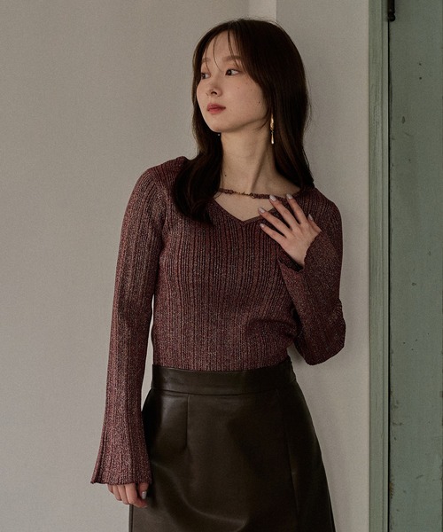 mideal(マイディール)の「flare sleeve rib knit / フレアスリーブリブニット(ニット/セーター・レディース・ボルドー/ネイビー/ブラウン・FREE)」の3枚目の写真