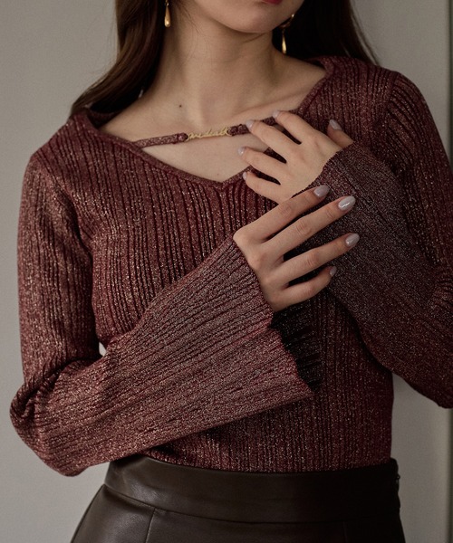 mideal(マイディール)の「flare sleeve rib knit / フレアスリーブリブニット(ニット/セーター・レディース・ボルドー/ネイビー/ブラウン・FREE)」の4枚目の写真