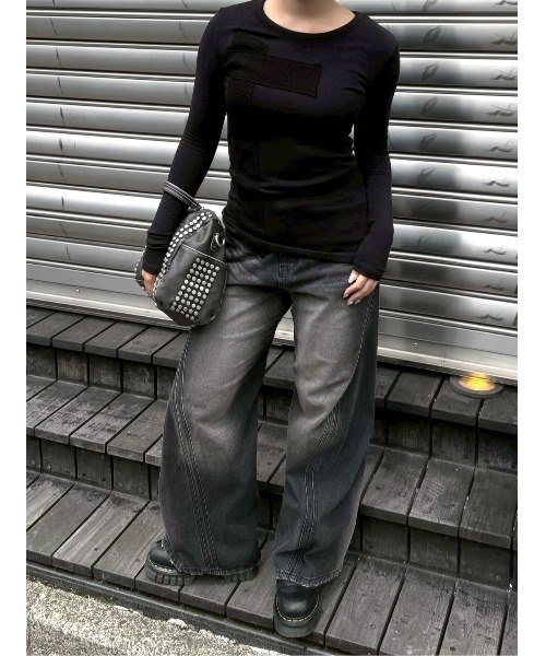 Chikashitsu +（チカシツプラス）の「【Chikashitsu +】Three-dimensional denim pants / 【チカシツプラス】スリーディメンショナルデニムパンツ（デニムパンツ・メンズ・ブラック・M/S）」の9枚目の写真