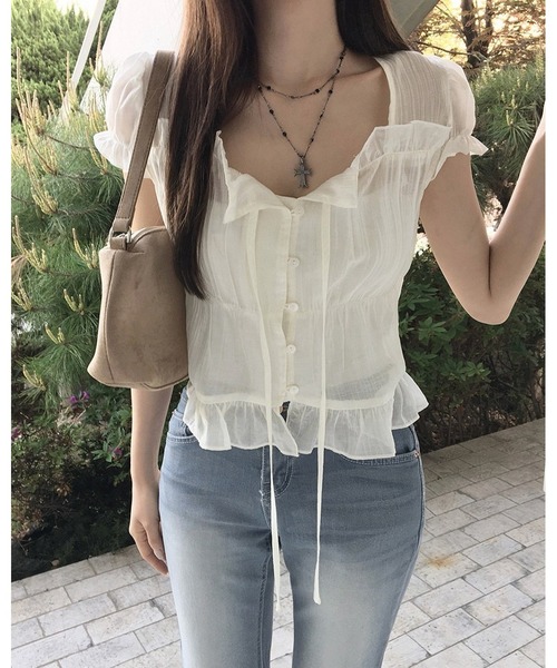 FUNdaysion(ファンデイション)の「シアーリボンティアードブラウス(シャツ/ブラウス・レディース・ホワイト/ブラック/ブラウン/ピンク・M)」の11枚目の写真