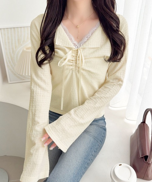 mily bilet(ミウィビレット)の「【mily bilet】レースとリボンで秋冬の装いを甘く更新。ふくれシャーリングレース(長袖)(Tシャツ/カットソー・レディース・ブルー/アイボリー/ブラウン/ブラック・LARGE/SMALL/MEDIUM/X-LARGE)」の11枚目の写真