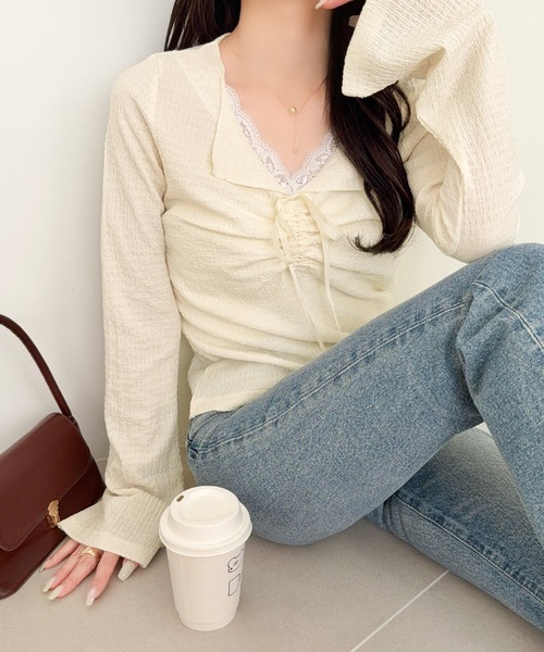 mily bilet(ミウィビレット)の「【mily bilet】レースとリボンで秋冬の装いを甘く更新。ふくれシャーリングレース(長袖)(Tシャツ/カットソー・レディース・ブルー/アイボリー/ブラウン/ブラック・LARGE/SMALL/MEDIUM/X-LARGE)」の14枚目の写真