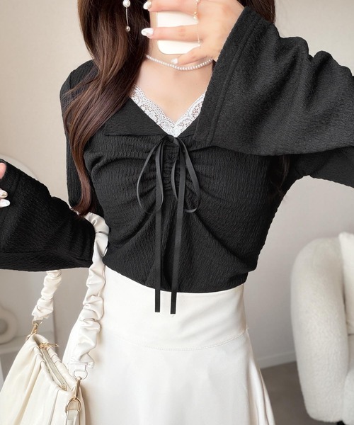 mily bilet(ミウィビレット)の「【mily bilet】レースとリボンで秋冬の装いを甘く更新。ふくれシャーリングレース(長袖)(Tシャツ/カットソー・レディース・ブルー/アイボリー/ブラウン/ブラック・LARGE/SMALL/MEDIUM/X-LARGE)」の20枚目の写真