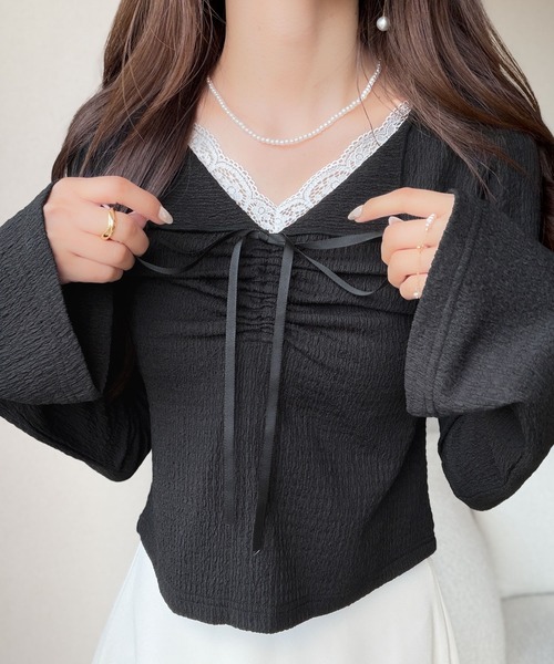 mily bilet(ミウィビレット)の「【mily bilet】レースとリボンで秋冬の装いを甘く更新。ふくれシャーリングレース(長袖)(Tシャツ/カットソー・レディース・ブルー/アイボリー/ブラウン/ブラック・LARGE/SMALL/MEDIUM/X-LARGE)」の21枚目の写真