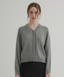 V-neck Button Wrap Knit Cardigan (Gray)