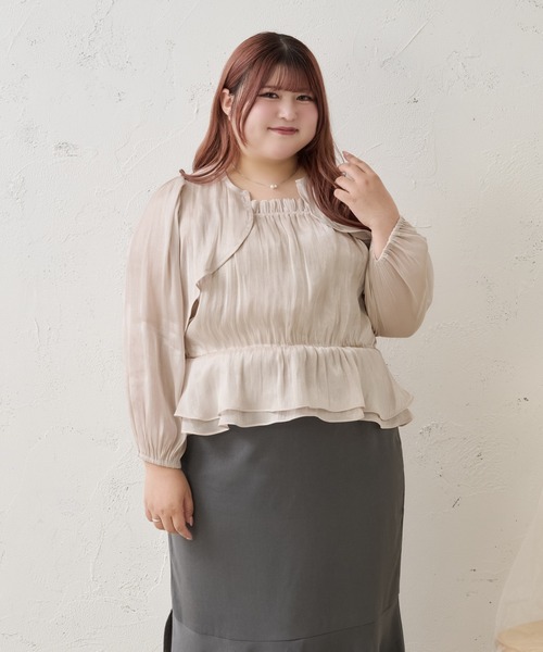 Louiosy(ルオシー)の「【Louiosy】【大きいサイズ】アソートシアーボレロ+ペプラムキャミビスチェアンサンブル(シャツ/ブラウス・レディース・ブラック系その他/ブルー系その他/アイボリー・3L/X-LARGE/4L)」の7枚目の写真