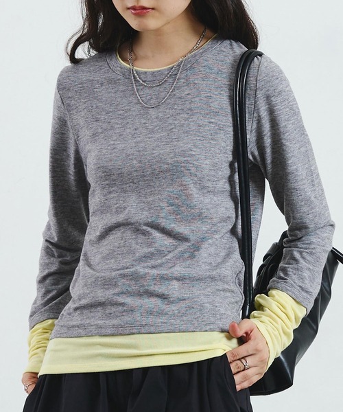 ROSE BUD(ローズバッド)の「COLOR BLOCK LAYERED TEE(Tシャツ/カットソー・レディース・グレー/ライトグリーン・ONE SIZE)」の2枚目の写真