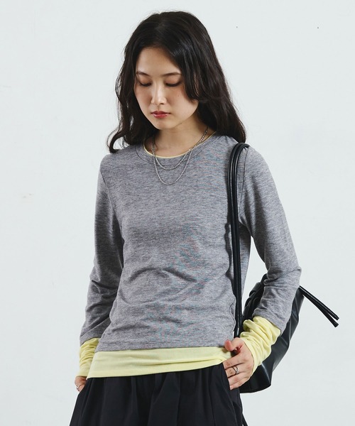 ROSE BUD(ローズバッド)の「COLOR BLOCK LAYERED TEE(Tシャツ/カットソー・レディース・グレー/ライトグリーン・ONE SIZE)」の3枚目の写真