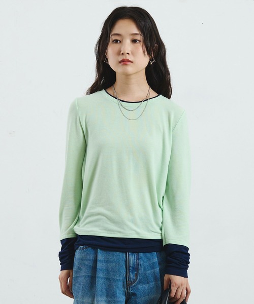 ROSE BUD(ローズバッド)の「COLOR BLOCK LAYERED TEE(Tシャツ/カットソー・レディース・グレー/ライトグリーン・ONE SIZE)」の15枚目の写真