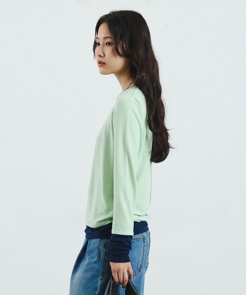 ROSE BUD(ローズバッド)の「COLOR BLOCK LAYERED TEE(Tシャツ/カットソー・レディース・グレー/ライトグリーン・ONE SIZE)」の16枚目の写真