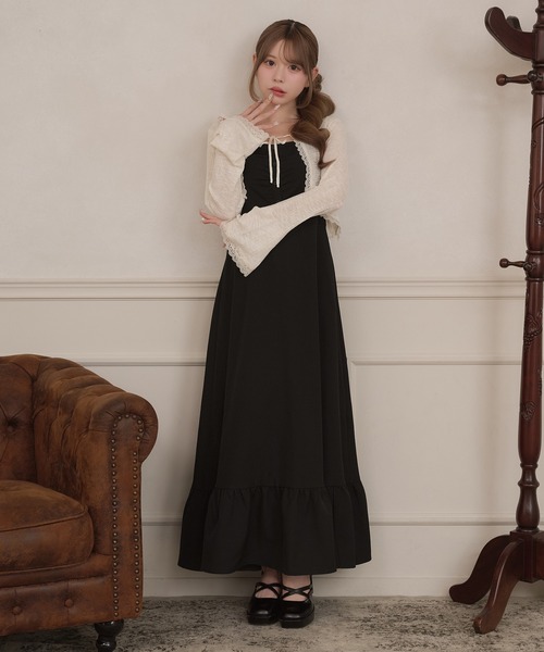 apres jour(アプレジュール)の「肩フリルフロントギャザーティアードキャミワンピース(ワンピース・レディース・チャコールグレー/ブラック/グレー系その他・X-LARGE/フリー)」の5枚目の写真