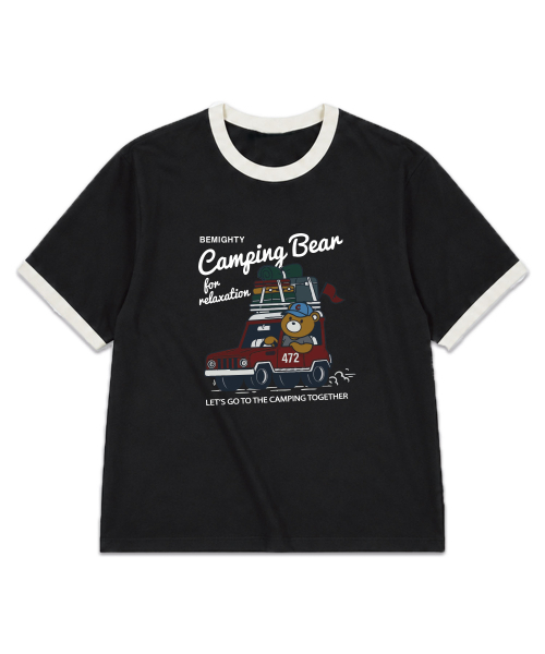 BEMIGHTY(ビーマイティー)の「キャンピングベアオーバーサイズリンガー半袖Tシャツ(Tシャツ/カットソー・メンズ・ホワイト/ブラック・LARGE/X-LARGE/XX-LARGE)」の3枚目の写真
