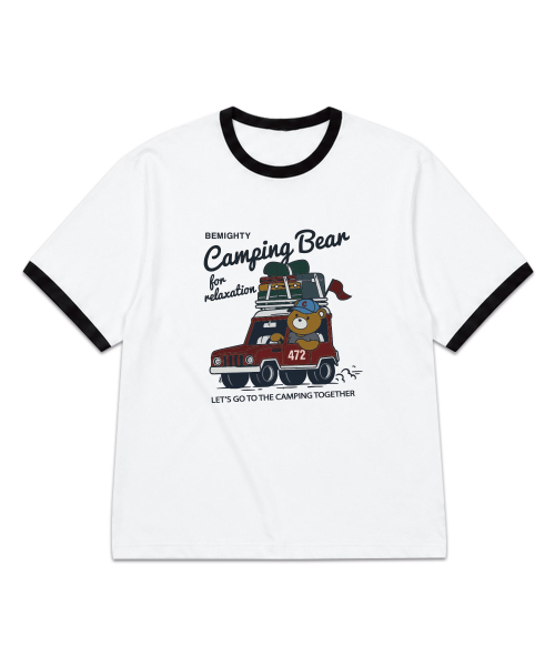 BEMIGHTY(ビーマイティー)の「キャンピングベアオーバーサイズリンガー半袖Tシャツ(Tシャツ/カットソー・メンズ・ホワイト/ブラック・LARGE/X-LARGE/XX-LARGE)」の4枚目の写真