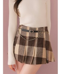 Autumn check pleats mini skirt(eme11174)