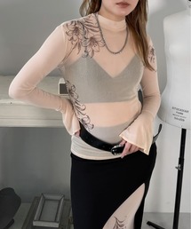 【jiasecond.】タトゥーシアー長袖トップス / トップス シアー レイヤード インナー タトゥー 長袖 ベージュ ブラック ZOZOTOWN限定