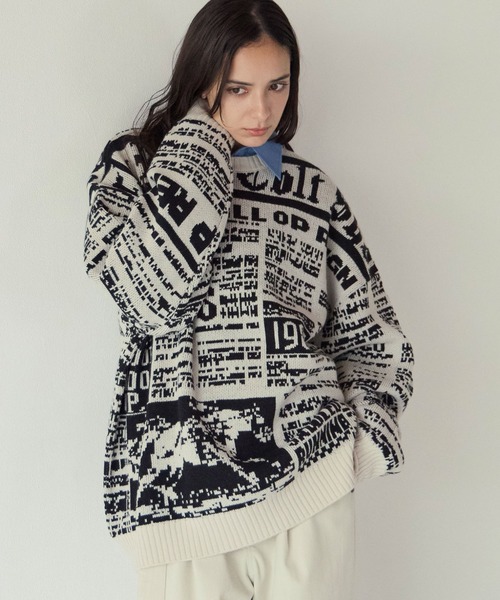 PBLIM(ページボーイリム)の「《UNISEX》ニュースペーパーニット(ニット/セーター・レディース・オフホワイト/ブラック・FREE)」の2枚目の写真