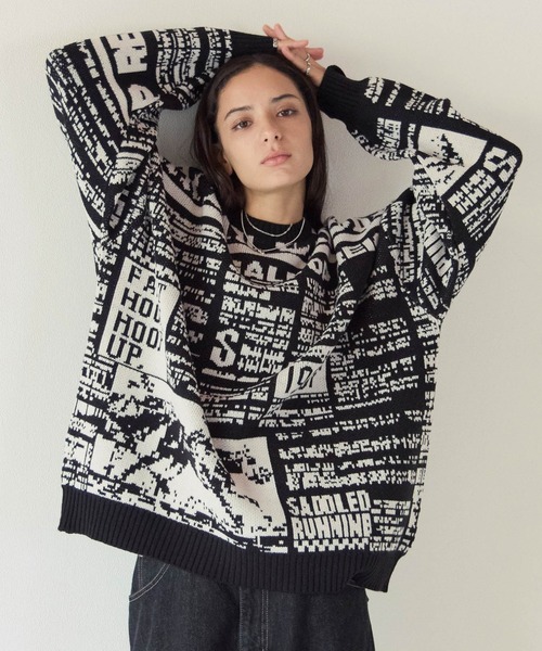 PBLIM(ページボーイリム)の「《UNISEX》ニュースペーパーニット(ニット/セーター・レディース・オフホワイト/ブラック・FREE)」の1枚目の写真