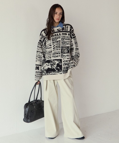 PBLIM(ページボーイリム)の「《UNISEX》ニュースペーパーニット(ニット/セーター・レディース・オフホワイト/ブラック・FREE)」の9枚目の写真