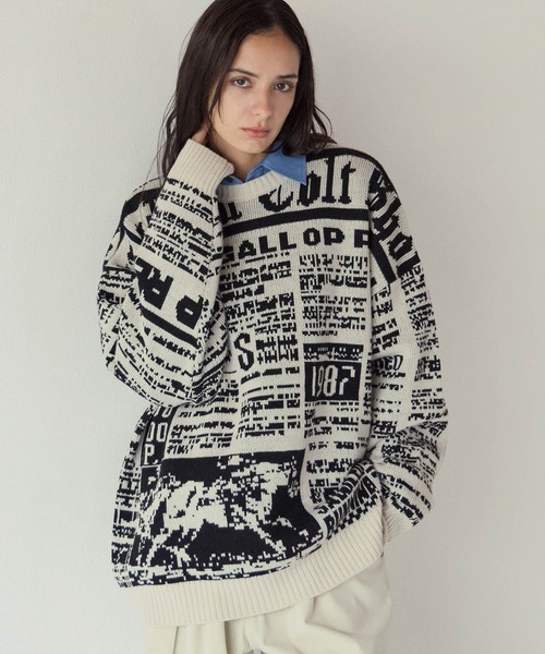 PBLIM(ページボーイリム)の「《UNISEX》ニュースペーパーニット(ニット/セーター・レディース・オフホワイト/ブラック・FREE)」の3枚目の写真