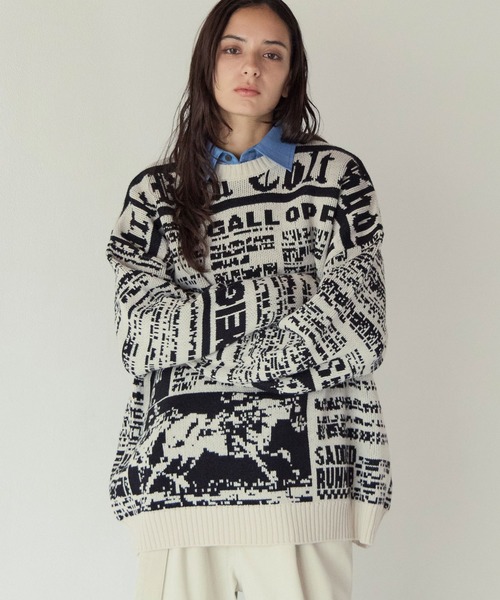 PBLIM(ページボーイリム)の「《UNISEX》ニュースペーパーニット(ニット/セーター・レディース・オフホワイト/ブラック・FREE)」の4枚目の写真