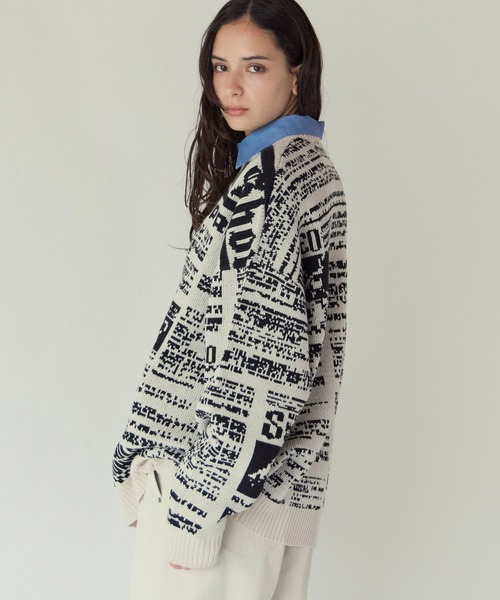 PBLIM(ページボーイリム)の「《UNISEX》ニュースペーパーニット(ニット/セーター・レディース・オフホワイト/ブラック・FREE)」の6枚目の写真