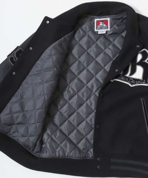 BEN DAVIS(ベンデイビス)の「BEN DAVIS/ベンデイビス BD STADIUM JACKET/オーバーサイズ フェイクメルトン フェイクレザースリーブ ワッペン刺繍 スタジアムジャケット/スタジャン/中綿ジャケット/レディース メンズ(スタジャン・メンズ・ブラック×ホワイト/ブラック×ブラック・M/XL/L)」の3枚目の写真
