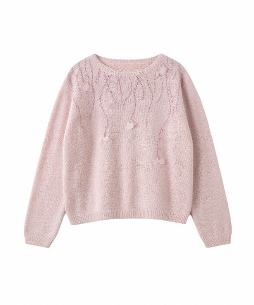 LUCPY(ラクピー)の「フラワーモチーフビジューニットプルオーバー(ニット/セーター・レディース・ピンク・X-LARGE/LARGE/MEDIUM/SMALL)」の1枚目の写真
