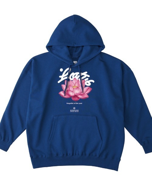 NOBOUND(ノーバウンド)の「NOBOUND(ノーバウンド) プルパーカー スウェット 裏毛 蓮 花 フラワー柄 プリント ビッグシルエット メンズ レディース ユニセックス(パーカー・メンズ・ダークグリーン/ダークブルー/ホワイト/ブラック・XL/L/M)」の4枚目の写真
