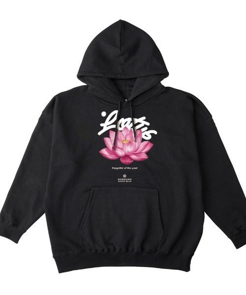 NOBOUND(ノーバウンド)の「NOBOUND(ノーバウンド) プルパーカー スウェット 裏毛 蓮 花 フラワー柄 プリント ビッグシルエット メンズ レディース ユニセックス(パーカー・メンズ・ダークグリーン/ダークブルー/ホワイト/ブラック・XL/L/M)」の1枚目の写真