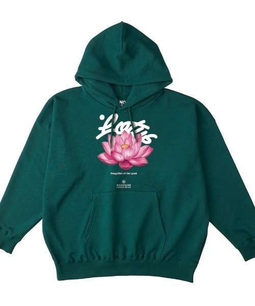 NOBOUND(ノーバウンド)の「NOBOUND(ノーバウンド) プルパーカー スウェット 裏毛 蓮 花 フラワー柄 プリント ビッグシルエット メンズ レディース ユニセックス(パーカー・メンズ・ダークグリーン/ダークブルー/ホワイト/ブラック・XL/L/M)」の3枚目の写真