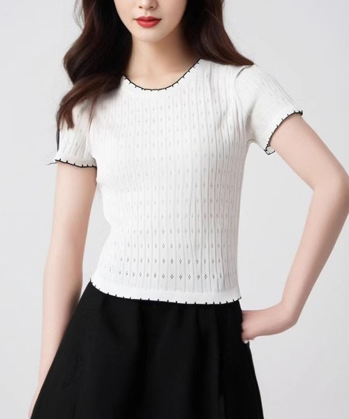 shoppinggo(ショッピングゴー)の「夏服Tシャツ レディース クールネック 半袖Tシャツ 無地 シンプル カットソー(Tシャツ/カットソー・レディース・ホワイト/ブラック/ベージュ・FREE)」の7枚目の写真