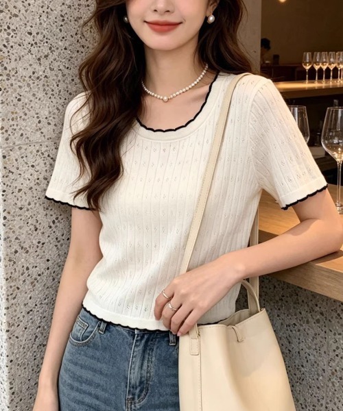 shoppinggo(ショッピングゴー)の「夏服Tシャツ レディース クールネック 半袖Tシャツ 無地 シンプル カットソー(Tシャツ/カットソー・レディース・ホワイト/ブラック/ベージュ・FREE)」の14枚目の写真