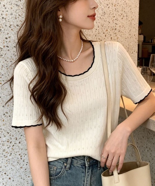 shoppinggo(ショッピングゴー)の「夏服Tシャツ レディース クールネック 半袖Tシャツ 無地 シンプル カットソー(Tシャツ/カットソー・レディース・ホワイト/ブラック/ベージュ・FREE)」の15枚目の写真