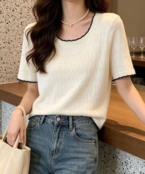 shoppinggo(ショッピングゴー)の「夏服Tシャツ レディース クールネック 半袖Tシャツ 無地 シンプル カットソー(Tシャツ/カットソー・レディース・ホワイト/ブラック/ベージュ・FREE)」の16枚目の写真
