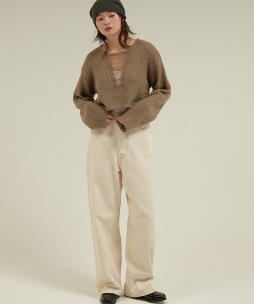 LA PEAU DE GEM(ラポドゥジェム)の「ブークレニットプルオーバー / 【 LA PEAU DE GEM 】 boucle knit pullover(ニット/セーター・レディース・ブラック/グレイッシュベージュ・FREE)」の6枚目の写真