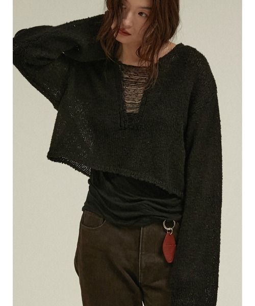 LA PEAU DE GEM(ラポドゥジェム)の「ブークレニットプルオーバー / 【 LA PEAU DE GEM 】 boucle knit pullover(ニット/セーター・レディース・ブラック/グレイッシュベージュ・FREE)」の10枚目の写真