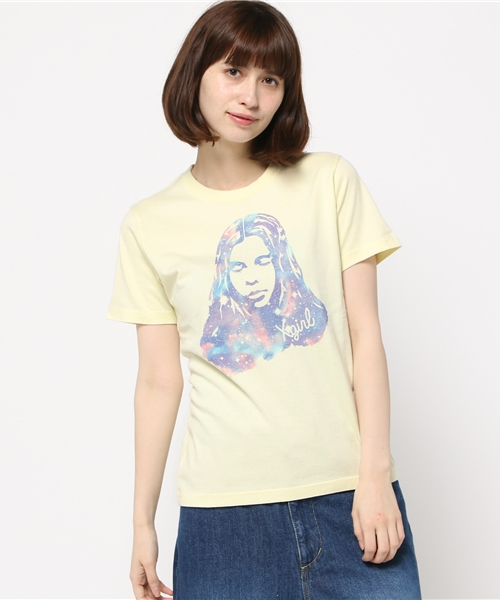 X-girl（エックスガール）の「FACE S/S TEE /Tシャツ/TEE/宇宙柄/フェイス/グラフィック/夏/半袖/ロゴ（Tシャツ/カットソー・レディース・ホワイト/ブラック/イエロー・1/2）」の3枚目の写真