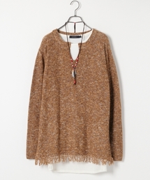 RAGEBLUE | MIXフリンジキーネックニット/733406(ニット/セーター)