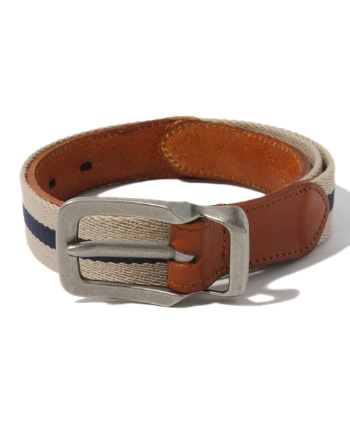R.NEWBOLD(アールニューボールド)の「TAPE BELT/STRIPE/805662(ベルト・メンズ・ベージュ/ネイビー/レッド・FREE)」の2枚目の写真