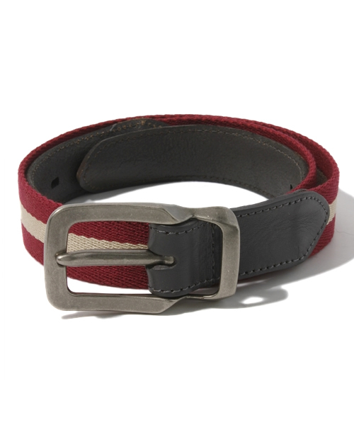 R.NEWBOLD(アールニューボールド)の「TAPE BELT/STRIPE/805662(ベルト・メンズ・ベージュ/ネイビー/レッド・FREE)」の1枚目の写真