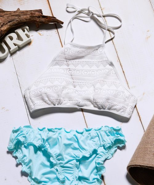 SUNBABIES(サンベイビーズ)の「アメリカンスリーブ・ビキニブラトップ/SUNBABIES(水着・レディース・ホワイト/ホワイト系その他/ブラック/その他・MEDIUM/SMALL)」の1枚目の写真