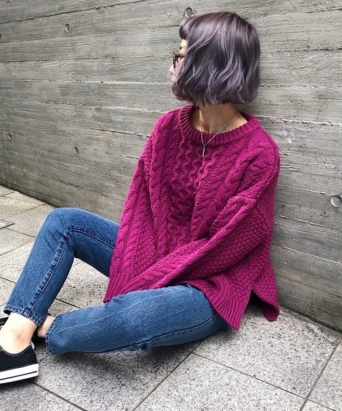 PAGEBOY（ページボーイ）の「プレミアムケーブルニット（ニット/セーター・レディース・ホワイト/ベージュ/パープル/グリーン/ブラック/ピンク/ライトベージュ・FREE）」の7枚目の写真