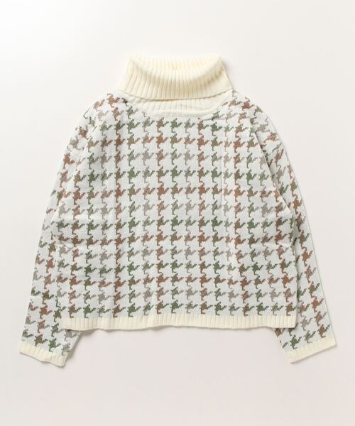 STYLEBLOCK（スタイルブロック）の「アクリルジャガードチェックタートルネックプルオーバー（ニット/セーター・レディース・ホワイト/グレー/モカ/ライトベージュ・M）」の2枚目の写真